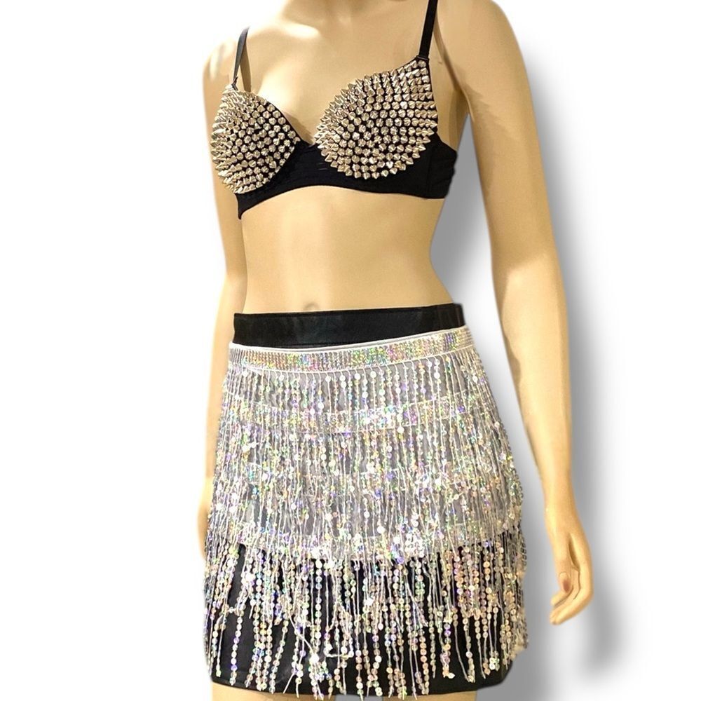 Silver Sequins Waist Wrap Tassel Fringe Belt NEW